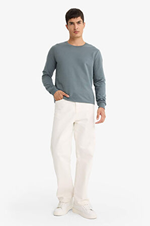 Slim Fit Dar Kesim Bisiklet Yaka Sweatshirt Kumaşı Uzun Kollu Tişört
