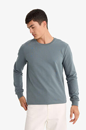 Slim Fit Dar Kesim Bisiklet Yaka Sweatshirt Kumaşı Uzun Kollu Tişört