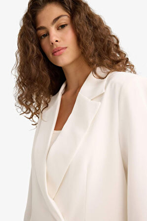 Fitted Ceket Yaka Tafta Krep Blazer Ceket