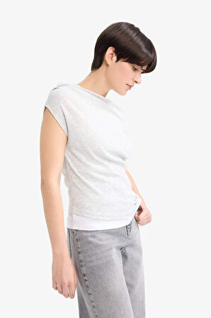 Slim Fit Dar Kesim Tek Omuzlu Ribana Kısa Kollu Tişört