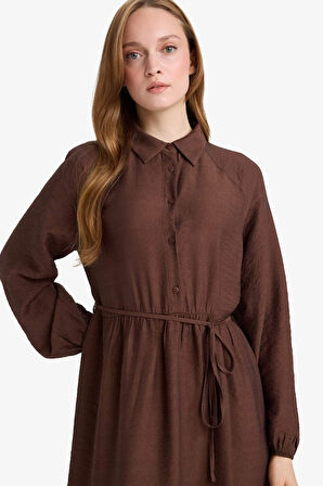 Relax Fit Hakim Yaka Uzun Kollu Elbise