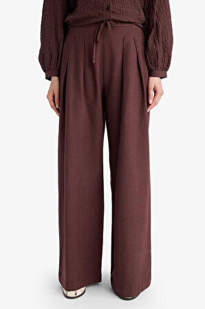 Wide Leg Keten Karışımlı Pantolon