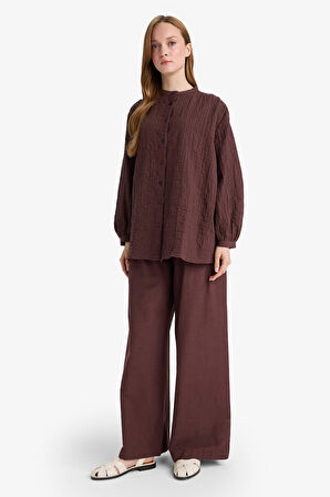 Wide Leg Keten Karışımlı Pantolon