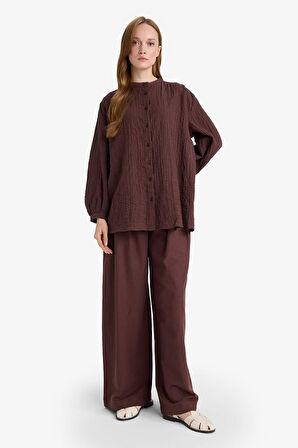 Wide Leg Keten Karışımlı Pantolon