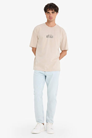 DeFacto %100 Pamuk Boxy Fit Bisiklet Yaka Sırt Baskılı Kısa Kollu Tişört E5251AX25SMBG170