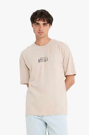 DeFacto %100 Pamuk Boxy Fit Bisiklet Yaka Sırt Baskılı Kısa Kollu Tişört E5251AX25SMBG170