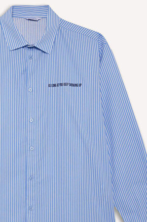 Boxy Fit Baskılı Dokuma Uzun Kollu Gömlek