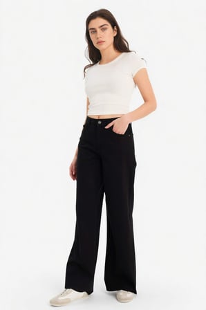 DeFacto %100 Pamuk Wıde Leg Normal Bel Gabardin Pantolon E4381AX26SPBK81