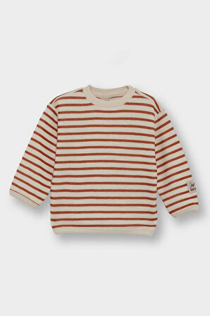 Erkek Bebek Bisiklet Yaka Çizgili Sweatshirt