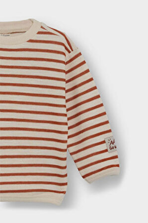 Erkek Bebek Bisiklet Yaka Çizgili Sweatshirt