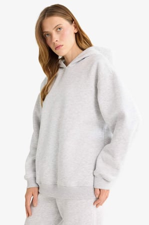 DeFacto Relax Fit Kapüşonlu Basıc Kalın Sweatshirt D9935AX25WNGR93