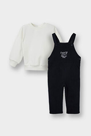 Erkek Bebek 2'li Takım Basic Düz Sweatshirt Fitilli Kadife Salopet