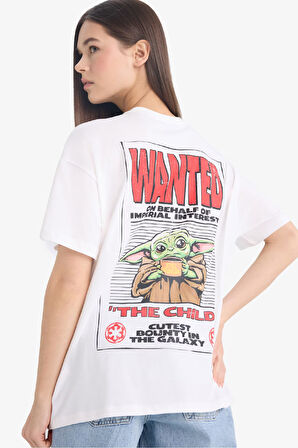 DeFacto Coool Star Wars-Mandalorian Oversize Geniş Kalıp Bisiklet Yaka Sırt Baskılı Kısa Kollu Tişört E6152AX25SMWT32