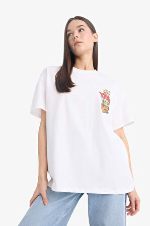 DeFacto Coool Star Wars-Mandalorian Oversize Geniş Kalıp Bisiklet Yaka Sırt Baskılı Kısa Kollu Tişört E6152AX25SMWT32