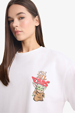 DeFacto Coool Star Wars-Mandalorian Oversize Geniş Kalıp Bisiklet Yaka Sırt Baskılı Kısa Kollu Tişört E6152AX25SMWT32