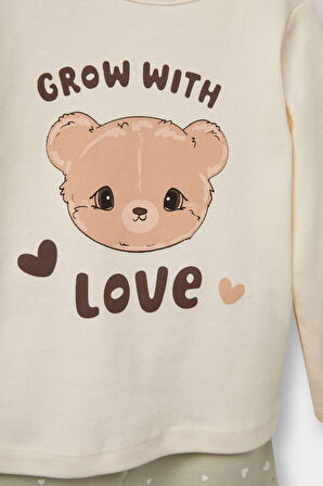 Kız Bebek 3'lü Takım Kapüşonlu Çıtçıtlı Hırka Baskılı Uzun Kollu Tişört Alt 