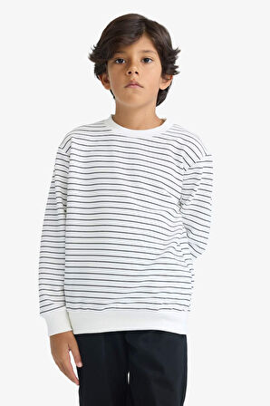 Erkek Çocuk Bisiklet Yaka Çizgili Sweatshirt