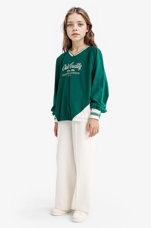 DeFacto %100 Pamuk Oversize Geniş Kalıp V Yaka Baskılı Okul Sweatshirt Kız Çocuk F7583A825AUGN651