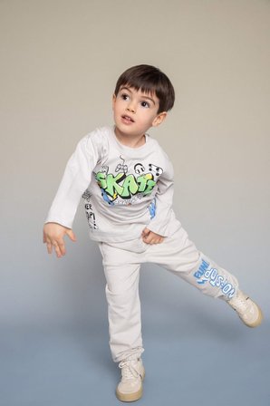 %100 Pamuk Baggy Fıt Baskılı Pantolon Erkek Bebek