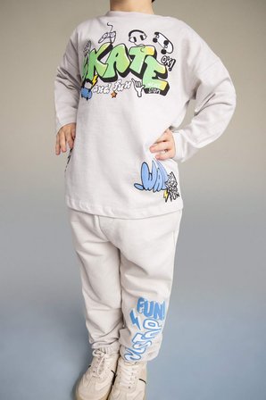 %100 Pamuk Baggy Fıt Baskılı Pantolon Erkek Bebek