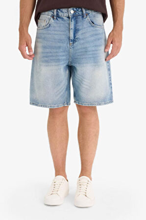 %100 Pamuk Straight Fit Jean Bermuda Şort