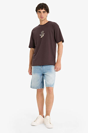 %100 Pamuk Straight Fit Jean Bermuda Şort