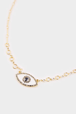 Kadın Çelik Taşlı Göz Detaylı Kolye