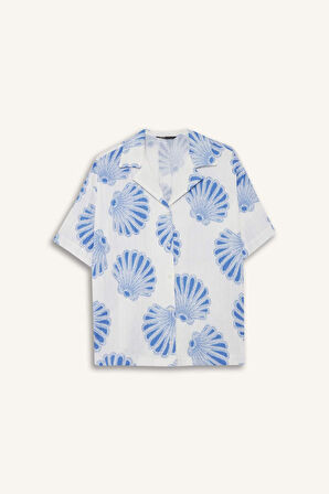 Regular Fit Desenli Ceket Yaka Müslin Kısa Kollu Gömlek