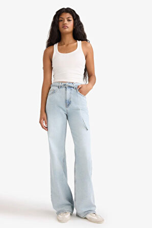 Straight Wide Yüksek Bel Düz Paça Uzun Jean Pantolon
