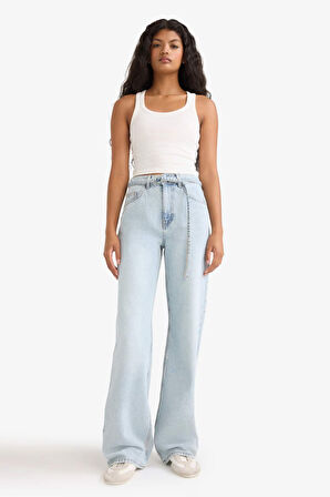 Straight Wide Yüksek Bel Düz Paça Uzun Jean Pantolon
