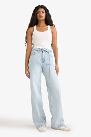 Straight Wide Yüksek Bel Düz Paça Uzun Jean Pantolon