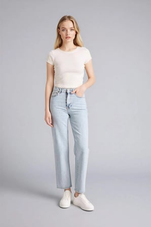 Defacto F2150AXNM39 Mavi Afra x Defacto Comfort Straıght Yüksek Bel  Jean Yıkamalı Pantolon