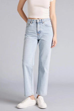 Defacto F2150AXNM39 Mavi Afra x Defacto Comfort Straıght Yüksek Bel  Jean Yıkamalı Pantolon