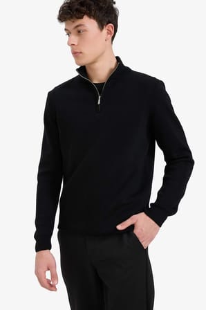 DeFacto Standart Fit Dik Yaka Fermuarlı Basic Triko Kazak A5184AX25AUBK27