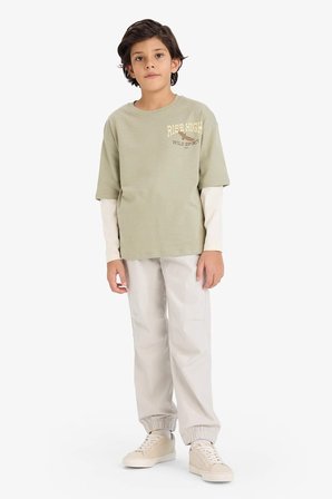 DeFacto %100 Pamuk Jogger Fıt Gabardin Pantolon Erkek Çocuk B6713A826SMGR296