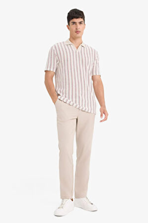 Regular Fit Polo Yaka Çizgili Kısa Kollu Tişört 