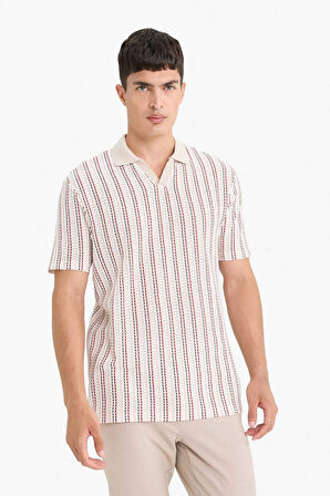 Regular Fit Polo Yaka Çizgili Kısa Kollu Tişört 