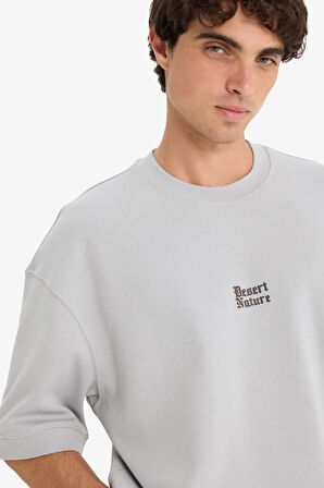 Loose Fit Bisiklet Yaka Baskılı Kısa Kollu Tişört