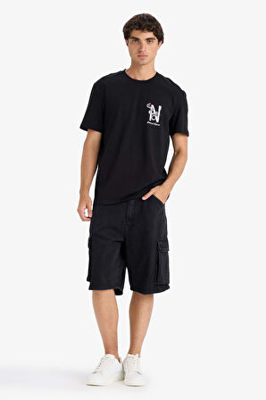 Regular Fit Bisiklet Yaka Baskılı Kısa Kollu Tişört