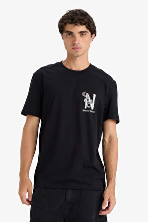 Regular Fit Bisiklet Yaka Baskılı Kısa Kollu Tişört