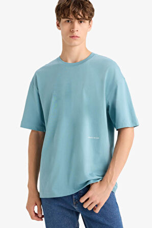 Boxy Fit Bisiklet Yaka Baskılı Kısa Kollu Tişört