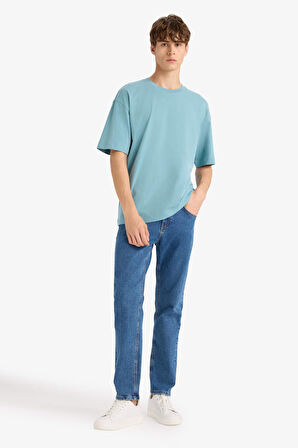 Boxy Fit Bisiklet Yaka Baskılı Kısa Kollu Tişört