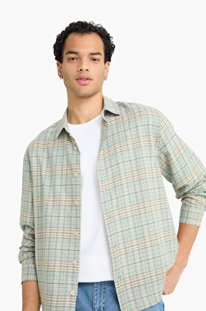 Boxy Fit Gömlek Yaka Flanel Uzun Kollu Gömlek