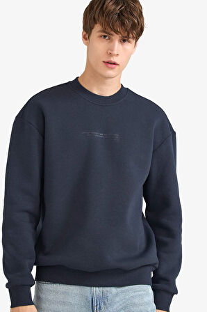 Boxy Fit Bisiklet Yaka İçi Yumuşak Tüylü Baskılı Sweatshirt