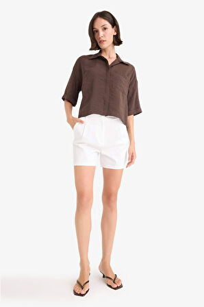 Loose Fit Gömlek Yaka Modal Kısa Kollu Gömlek