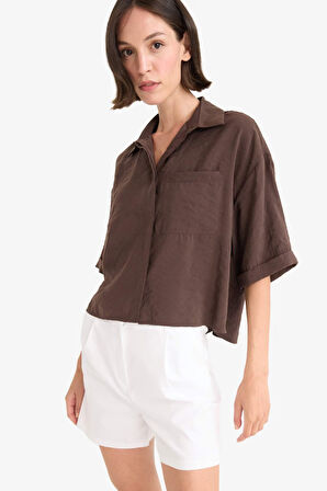 Loose Fit Gömlek Yaka Modal Kısa Kollu Gömlek