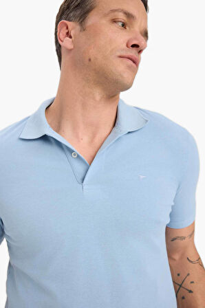 DeFacto %100 Pamuk Slim Fit Dar Kesim Polo Yaka Kısa Kollu Pamuklu Nakışlı Pike Tişört E2633AX25SMBE493