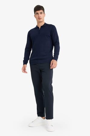 Standart Fit Polo Yaka Yarım Fermuarlı Premium Triko Kazak