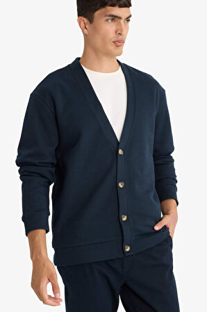 Regular Fit V Yaka Pike Düğmeli Hırka 