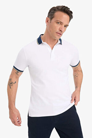 DeFacto Slim Fit Dar Kesim Polo Yaka Basic Düz Kısa Kollu Tişört F4674AX25SMWT79